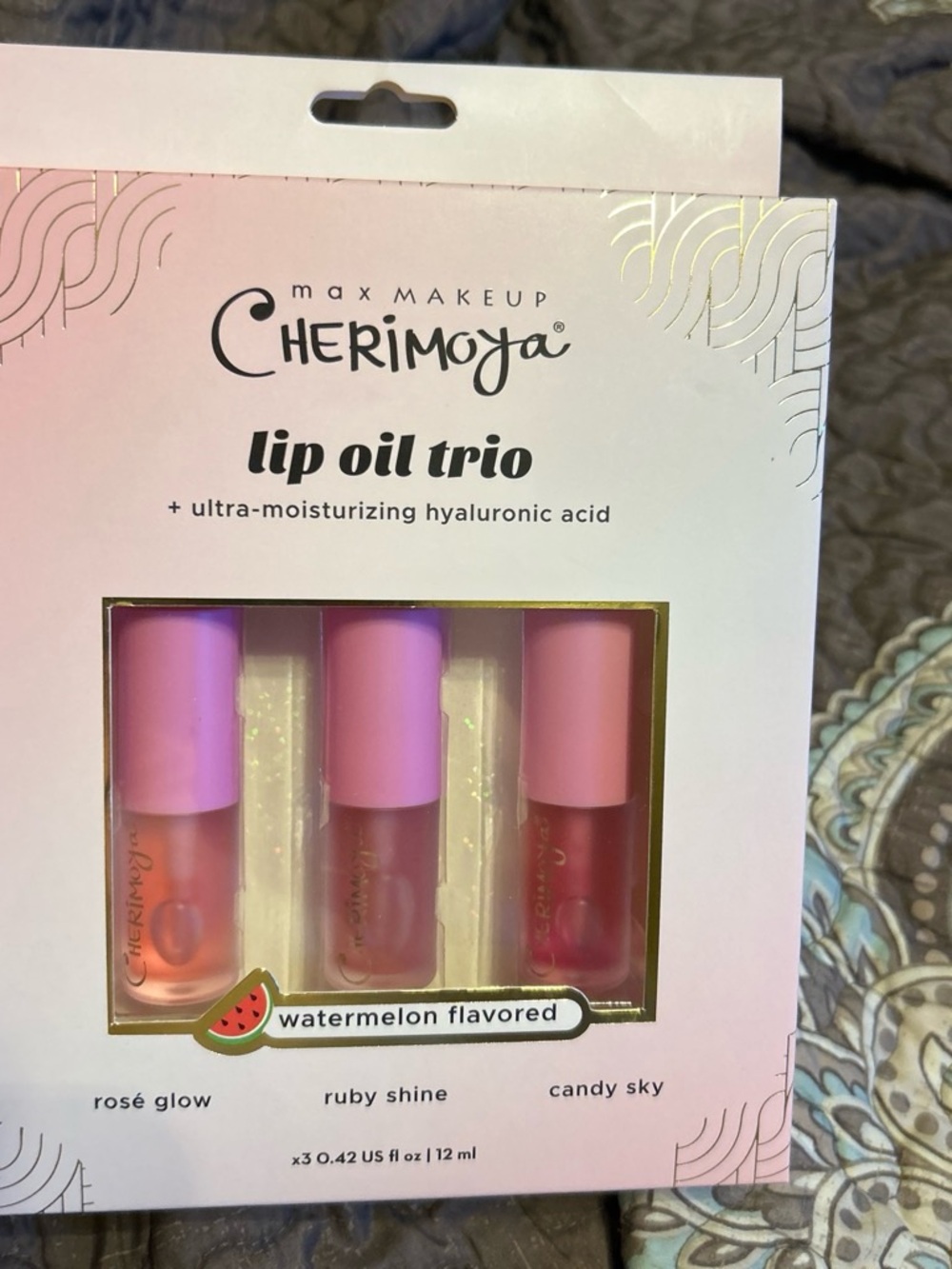 Lip Oil Trio — Watermelon Flavored Glosses (Rosé Glow, Ruby Shine, Candy Sky)